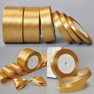 White Satin Ribbons 1 Inch x 25 Yards, Fabric Ribbon with Gold Edges Border  for Gift Wrapping, DIY Crafts, Floral Bouquets, Hair Bows, Sewing