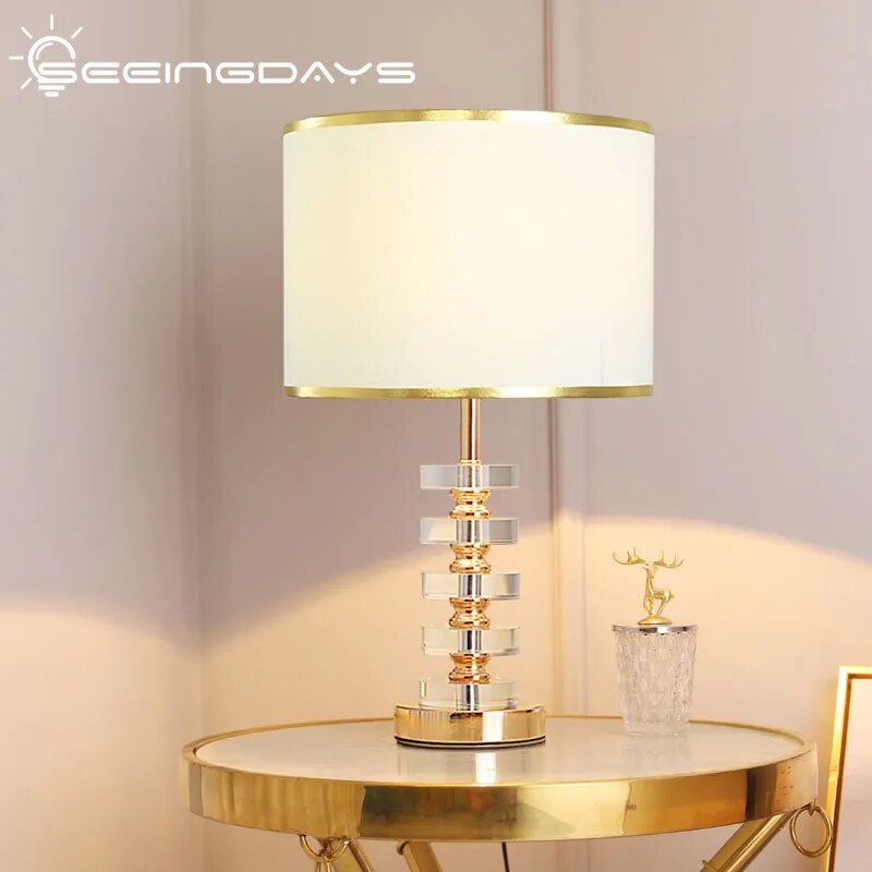 SeeingDays Luxury Crystal Table Lamp Post Modern Simple American Style