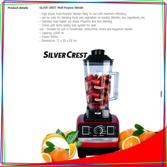 Silver crest heavy duty blender High Quality Blender Commercial and Personal 2L Blender 4500W