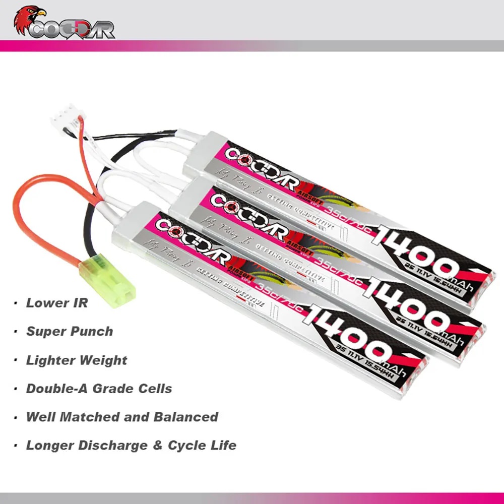 CODDAR 1400MAH 3S 11.1V 35C Mini Tamiya RC LiPo Battery AirSoft AirGun