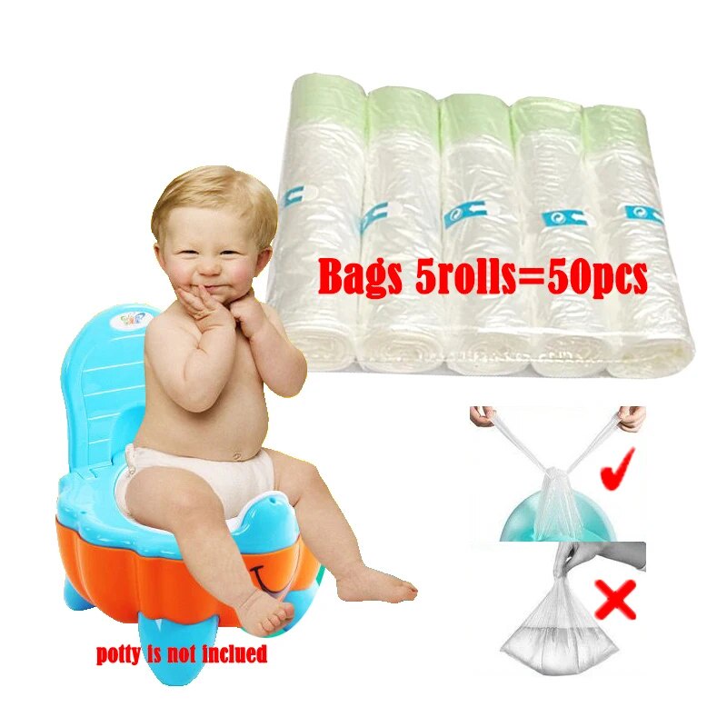 5 Rolls Universal Potty Bags Travel Toilet Training Toilet Seat Bin