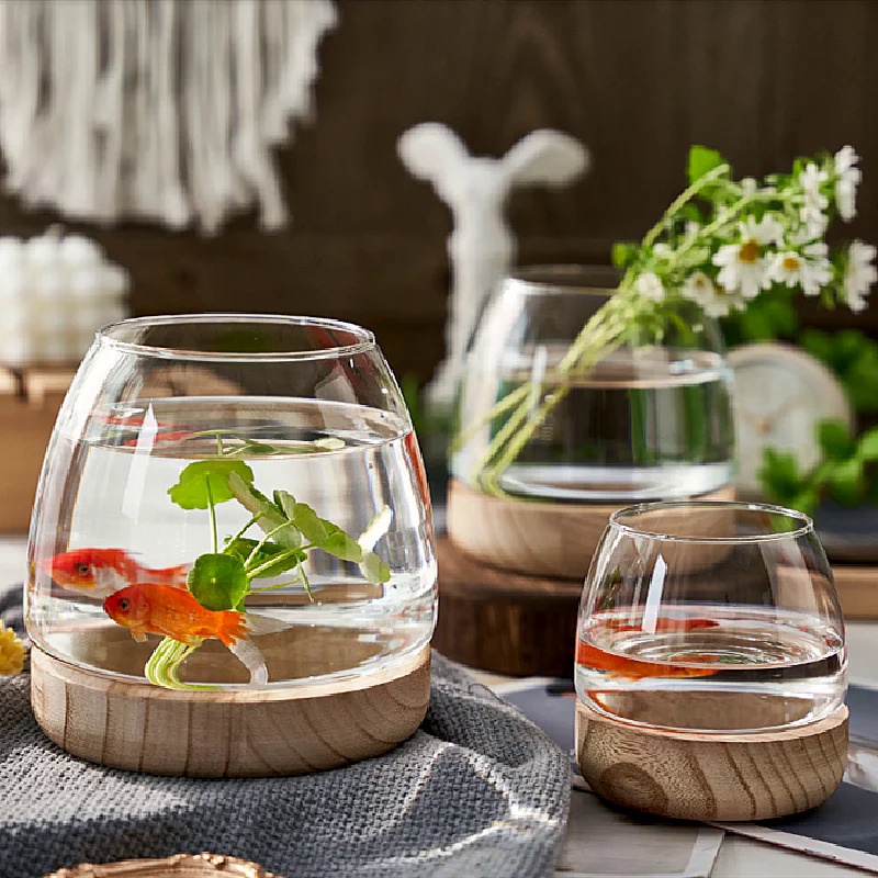 Picture Idea: Creative Transparent Living Room Round Glass Goldfish Tank Office