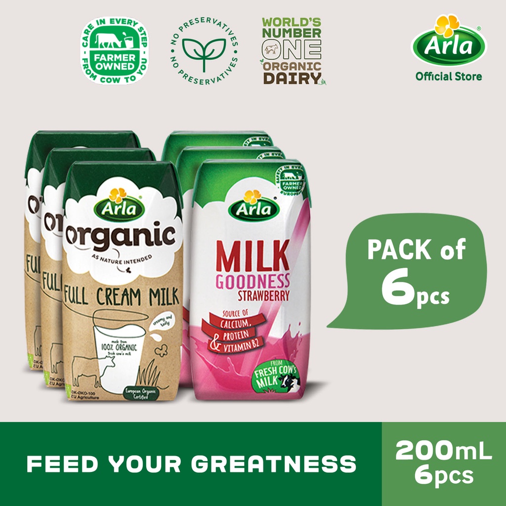 Arla Organic Full Cream and Strawberry Milk 200ml 6-Pack | Shopee ...