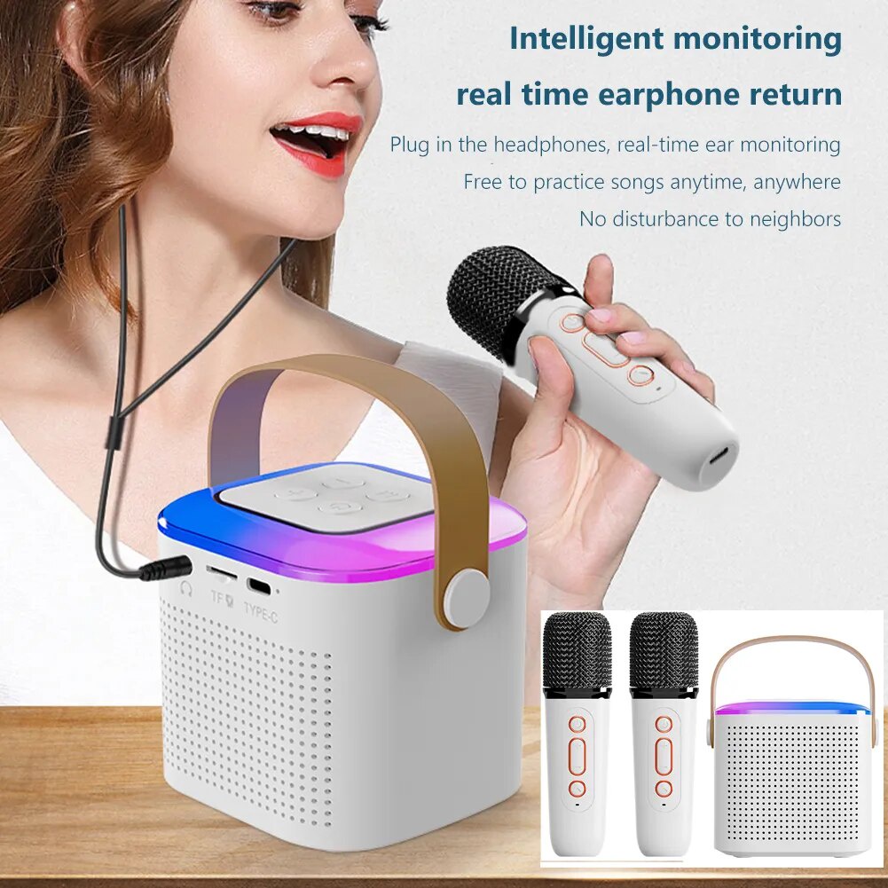 Microphone Karaoke Mic Machine Portable Bluetooth 5.3 PA Speaker System with 1 2 Wireless Micro T0