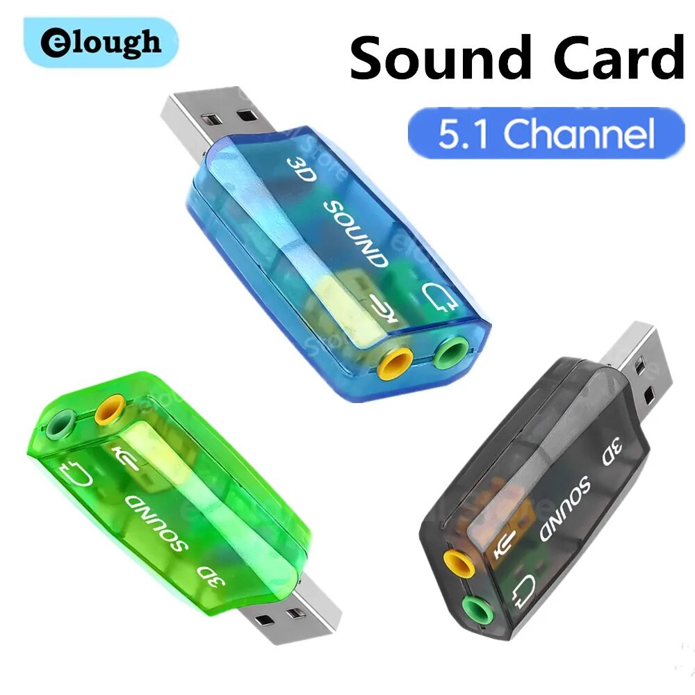 ღElough Mini External Sound Card Usb To 3.5mm Mic Headphone Jack Stereo