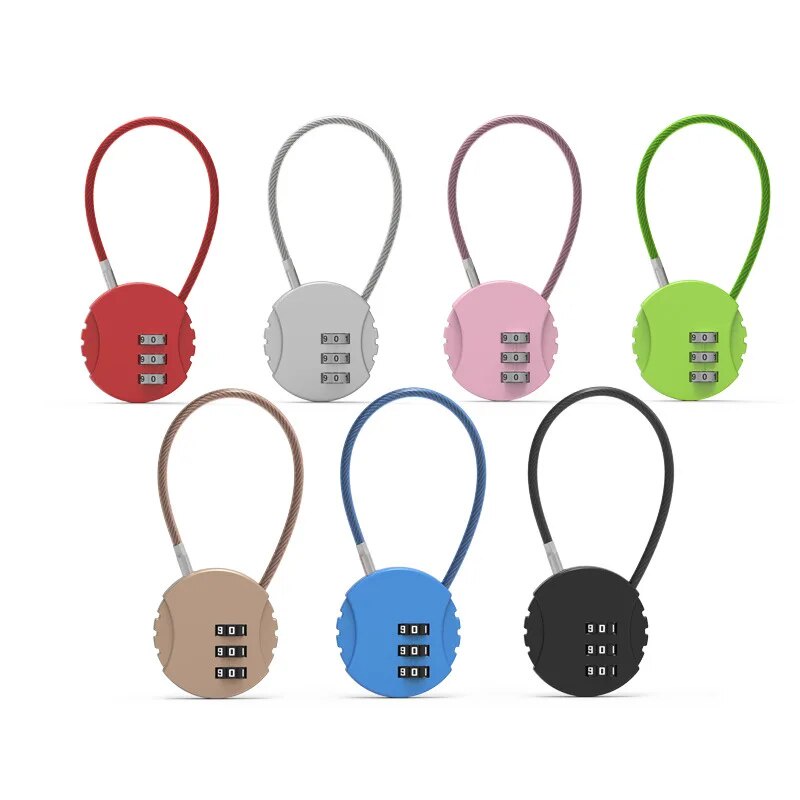 Round Wire Rope Code Lock Biscuit Lock School Bag Backpack Trolley Pen ...