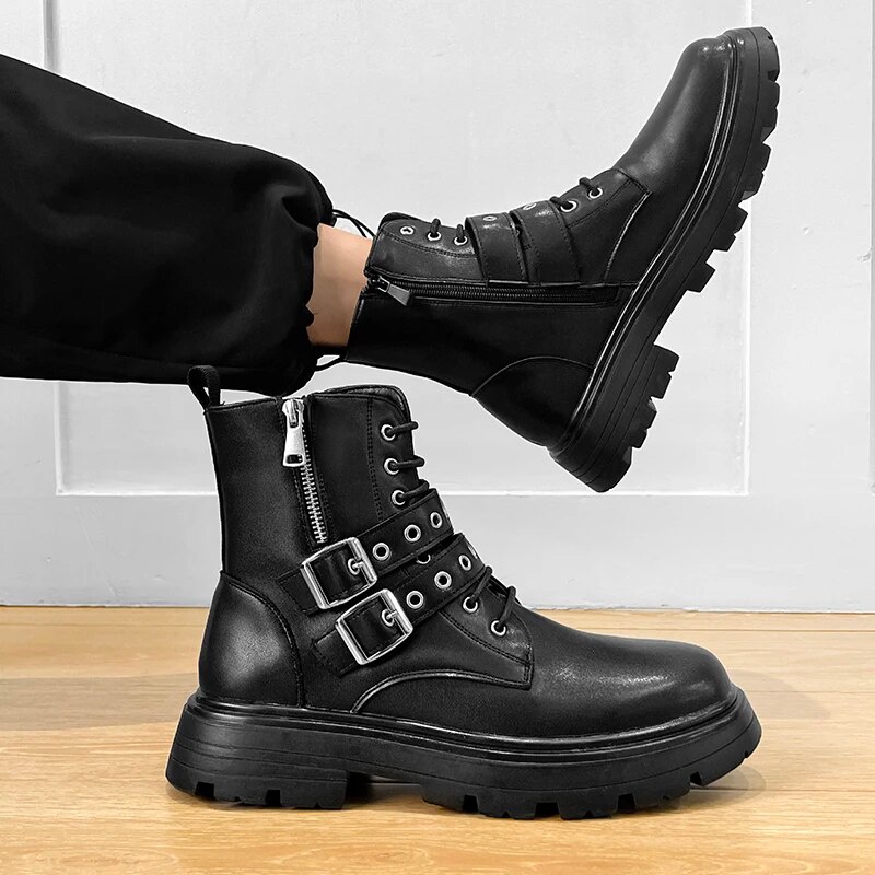 40i Winter New Thick soled men s boots Black Motorcycle Boots Men ...