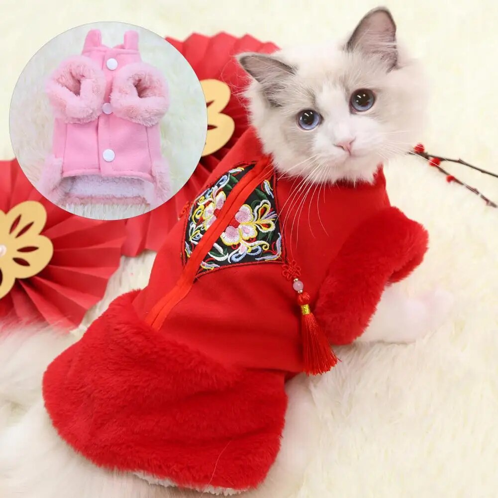 ☯Pet Tang Suit Dog Blouse Chinese New Year Style Two-legged Woolen ...