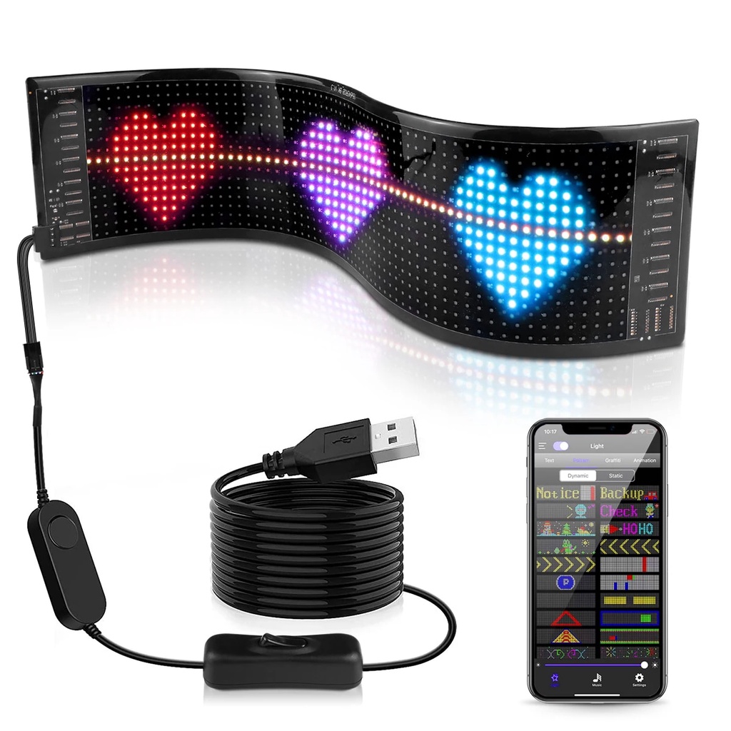 Programmable Car Advertising RGB LED Sign Bluetooth 5V USB Pixels ...