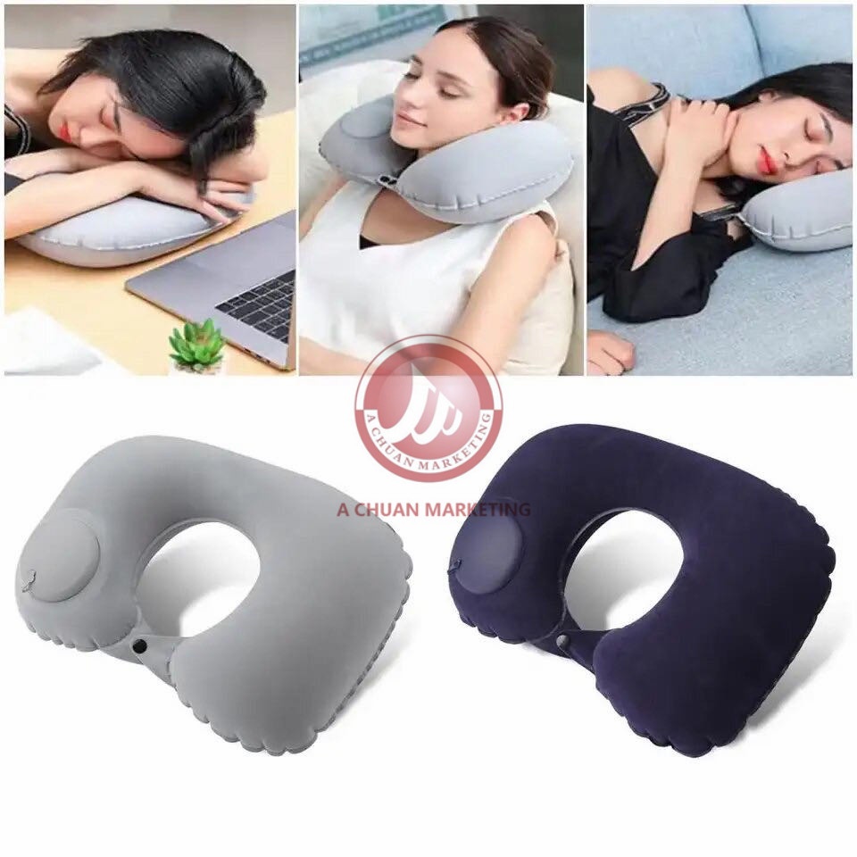 Inflatable Travel Pillow Portable U-Shape Automatic Press Pump Pillows  Train Airplane Neck Pillow