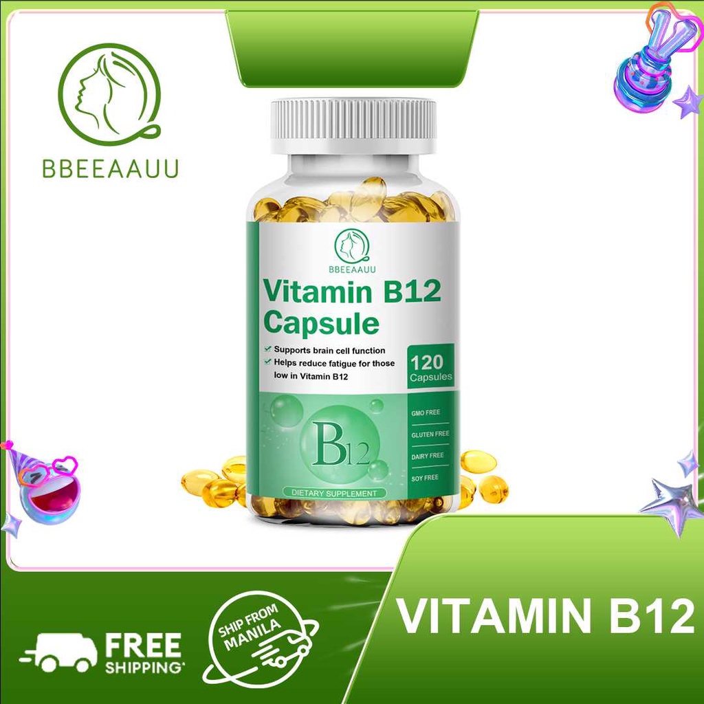 BBEEAAUU Vitamin B12 500mcg Capsules Support Energy Metabolism Nervous System Blood Cell Immune