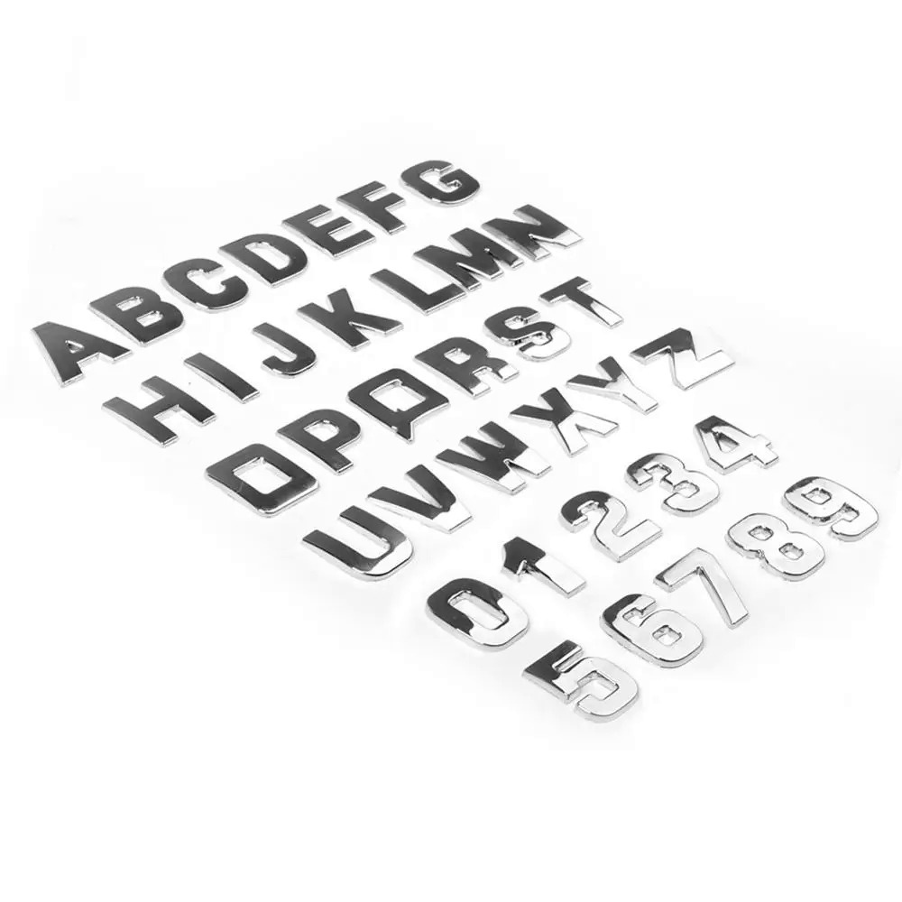 25mm 3D Car Stickers Metal Alphabet Silver Black Badge Chrome Letters