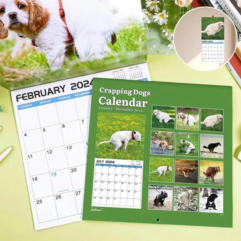 Crapping Dogs Calendar 2024 Monthly Planner Funny Wall Art Gag Humor