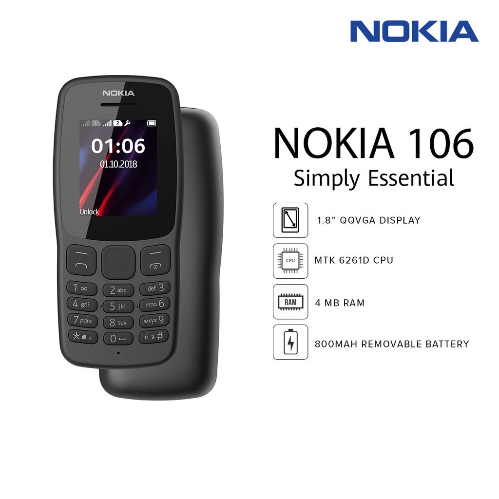 Nokia N106 Keypad Phone Basic Phone Dual SIM 106 Sleek Design Micro SD ...