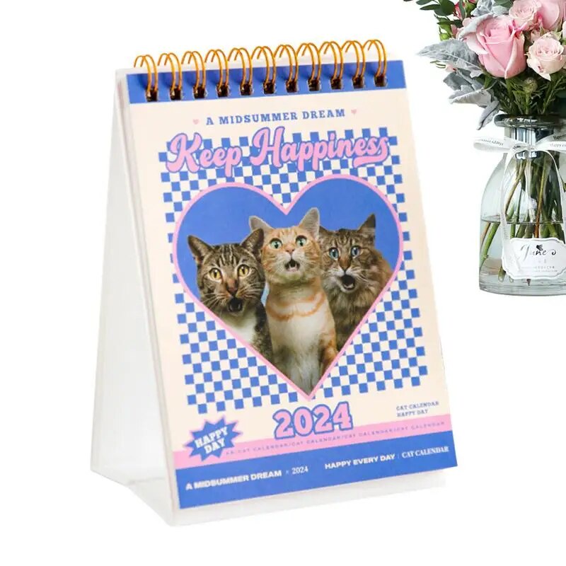 Cat Desk Calendar 2024 Mini Desk Calendar 2024 Stand Up Calendar Desktop Calendar With Cat