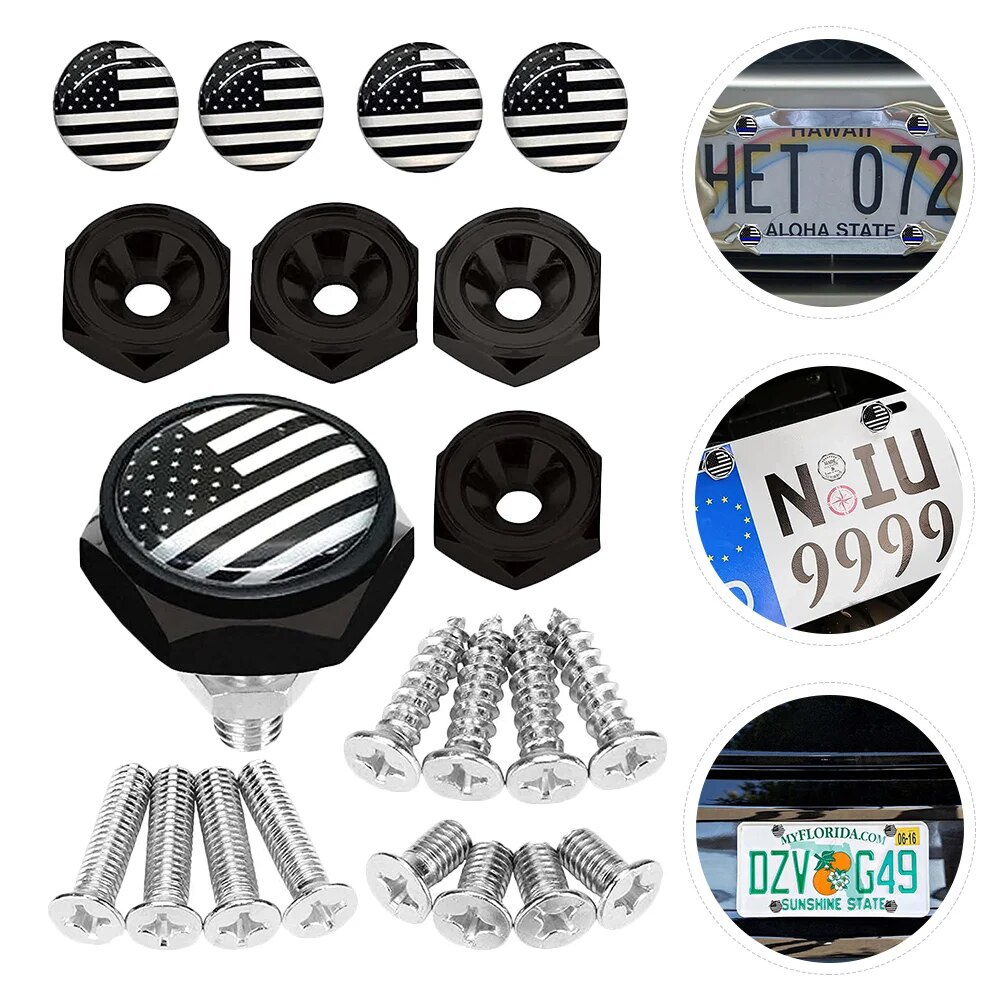4 Sets License Plate Fastener License Plate Screws Kit American Flag