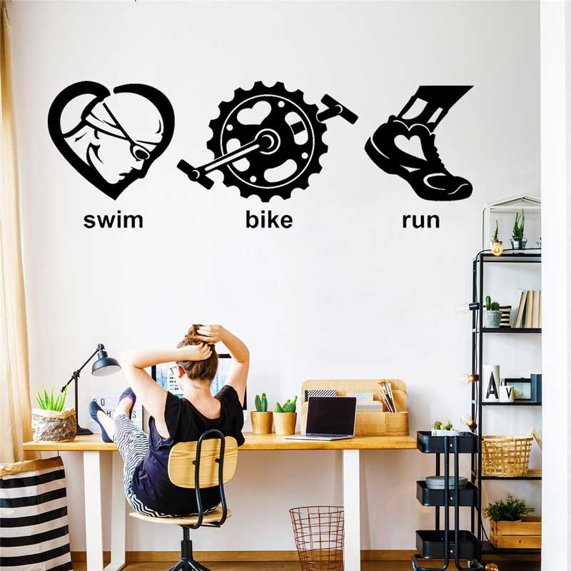 ☽Triathlon Swimming Bike Running Sports Vinyl Wall Decal Sports Lover