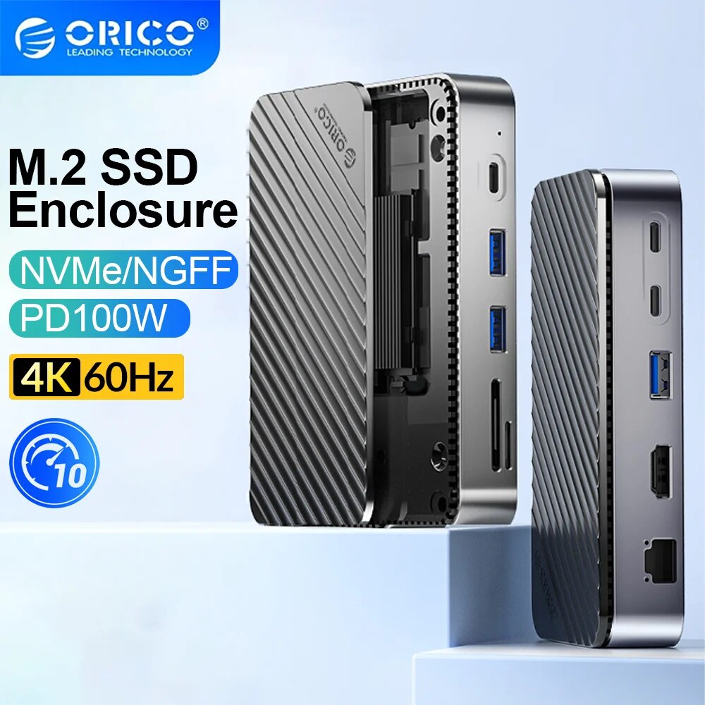☬ORICO USB Docking Station with M.2 SSD Enclosure USB C 10Gbps PD 100W ...
