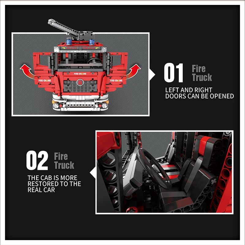City RC Water Jet Fire Truck Building Blocks MOC Electric Construction ...
