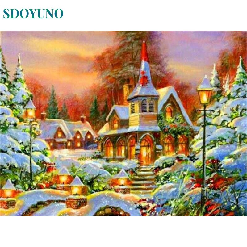 SDOYUNO Painting By Number Landscape On Canvas Kits DIY HandWorks Frame ...