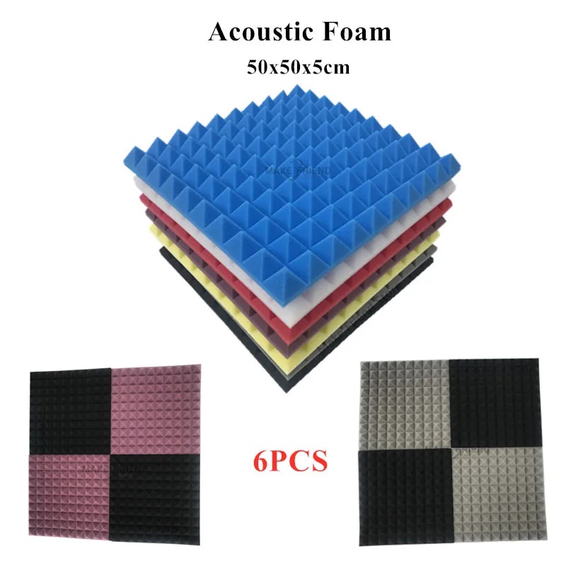 -6PCS 50x50x5cm Studio Acoustic Foam Soundproof Foam Pyramid Sound ...