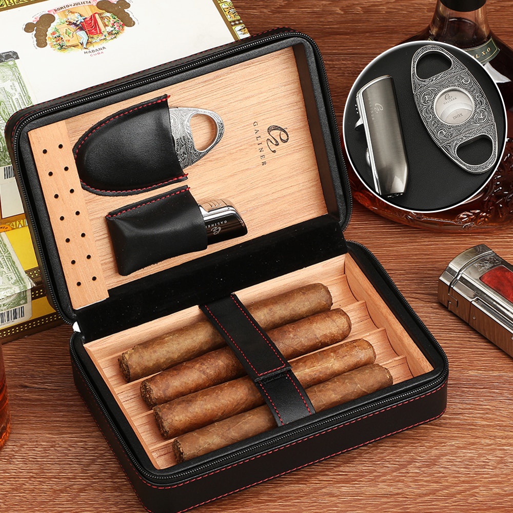 ☹GALINER Travel Cigar Leather Case Portable Humidor Box With Cigar