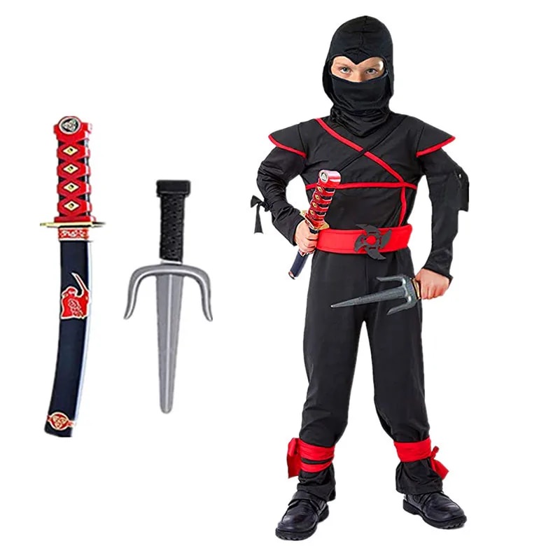 Red Ninja Costume Boy Halloween Japanese Samurai Costume Kid Ninja ...