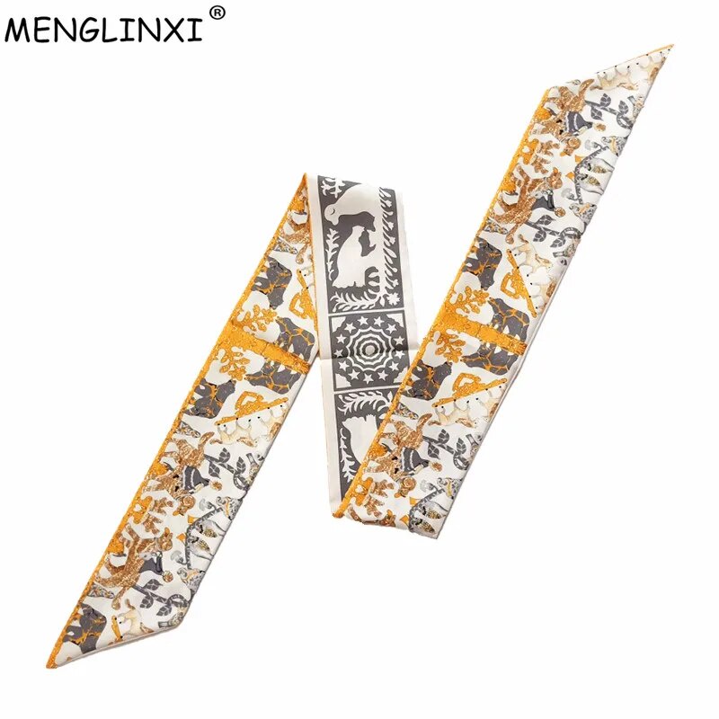 97p 2023 New Skinny Scarf Dog & Horse Print Silk Scarf Women Bag