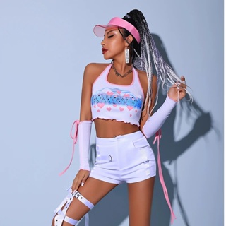 Women Pole Dance Clothing Adult Female Sexy Halter Split Suit Hiphop Modern  Dance Clothes Nightclub Rave