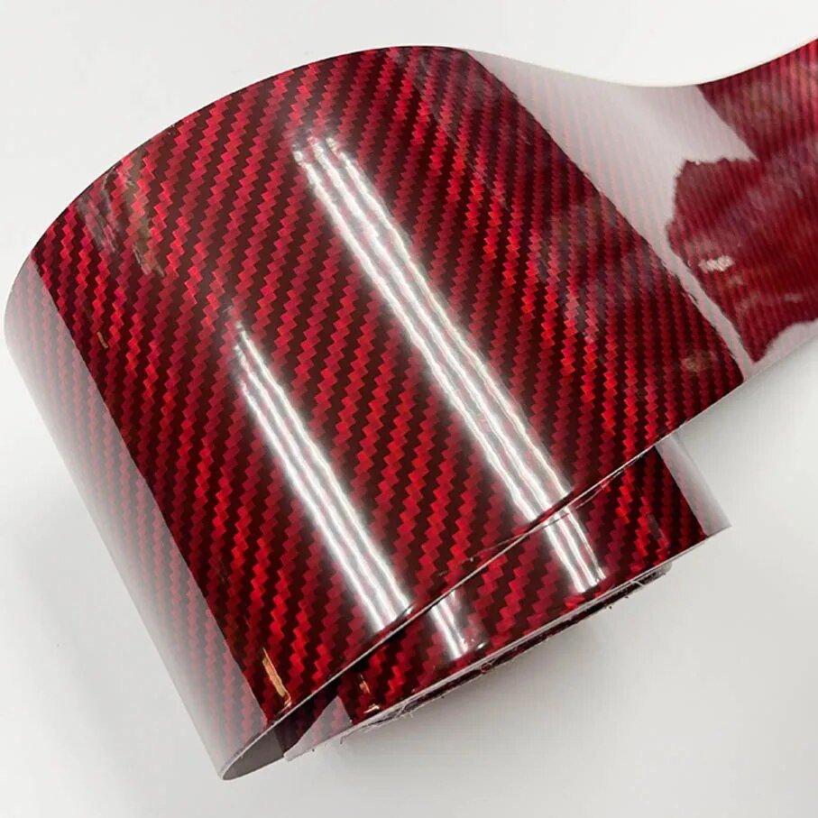 93Y 10cm*1/2/3/4/5/6/10m Glossy Holographic Red Carbon Fiber Vinyl Roll Film DIY Decal Wrap Fo