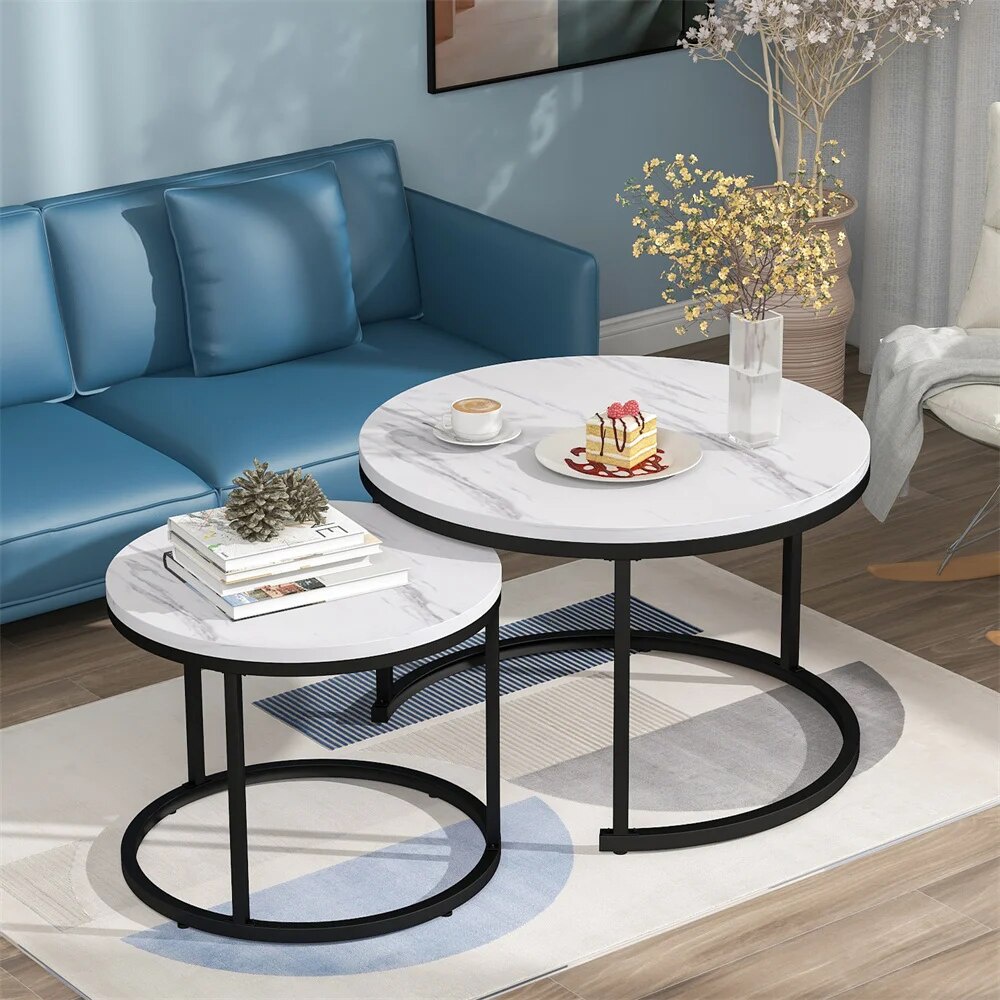 63X Nordic Round Marble Coffee Table Set Coffee Tables Living Room ...