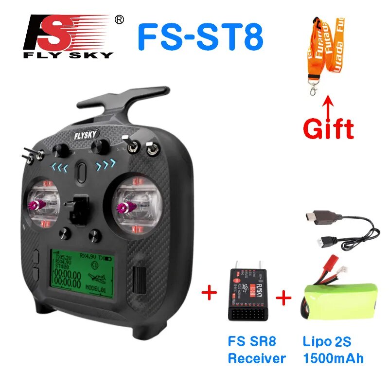 29N In Stock FlySky FS-ST8 2.4GHz 10CH Radio Transmitter With 2S Lipo ...