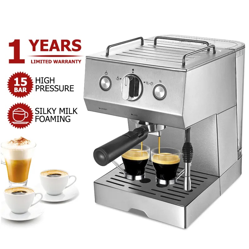 63v Espresso Machines 15 Bar with Adjustable Milk Frother Wand Expresso