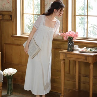 Victorian Vintage White Sleep Night Dress Summer Cotton Nightgowns