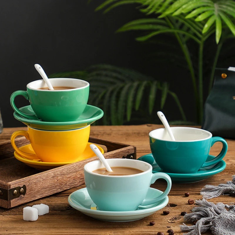 【European style 300ML solid color coffee cup and saucer gift ceramic ...