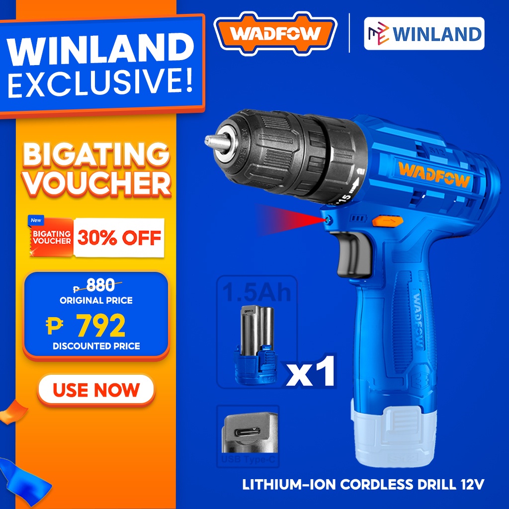 [263]Wadfow by Winland LithiumIon Cordless Wireless Drill 12V Battery