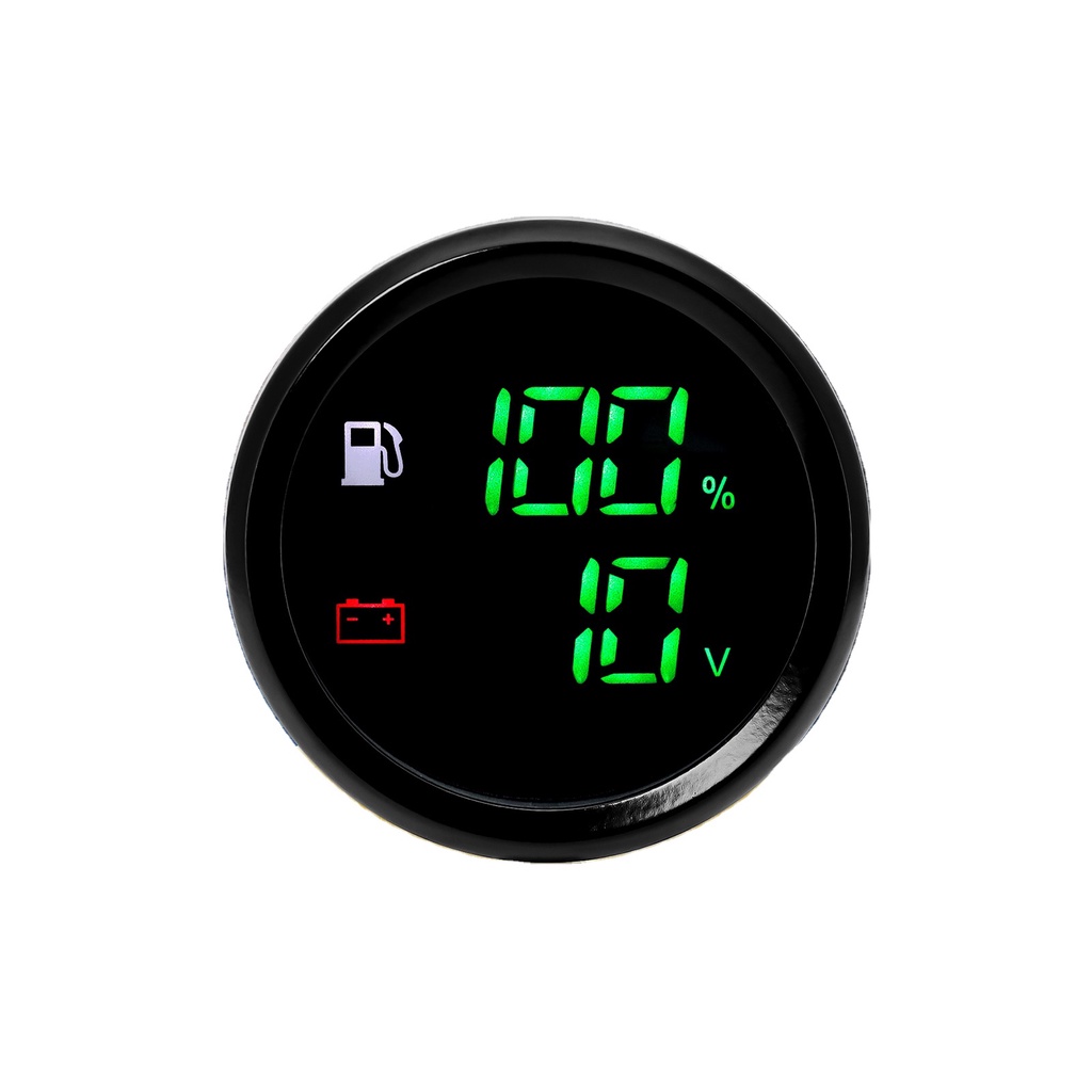 2 In 1 Dual 52mm Fuel Level Gauge+Voltmeter with Alarm Light 0190 Ohm