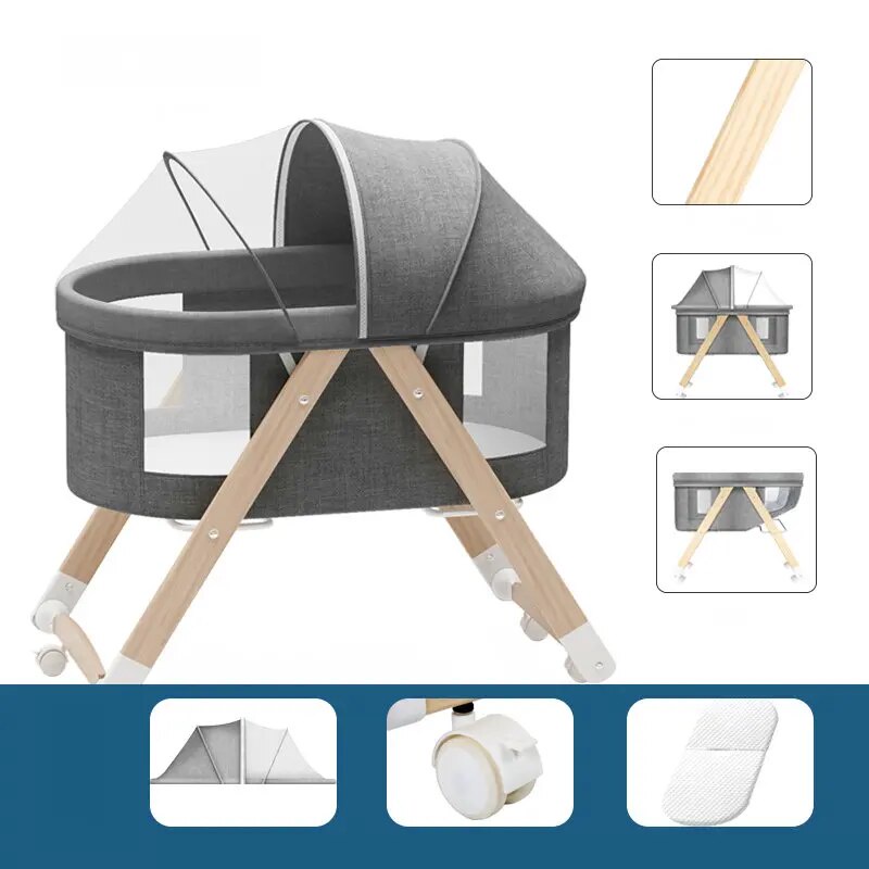 ♜Foldaway Baby Crib, Newborn Rocking Sleeper Bed, Portable Cot