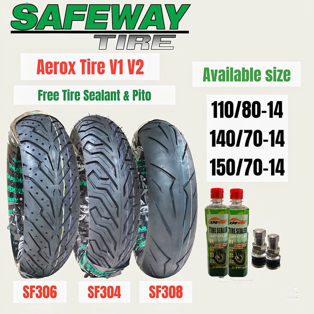 SAFEWAY TIRE SIZE 14 FOR AEROX V1 V2 WITH TIRE SEALANT PITO Shopee