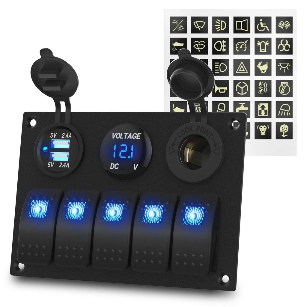 5 Gang Rocker Switch Panel 12 Volt Car Boat Switch Panel Marine ...