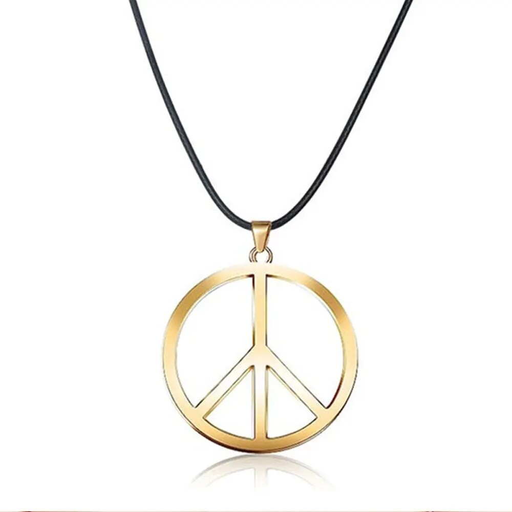 YILUOCD Black Leather Peace Sign Symbol Pendant Necklace Stainless ...