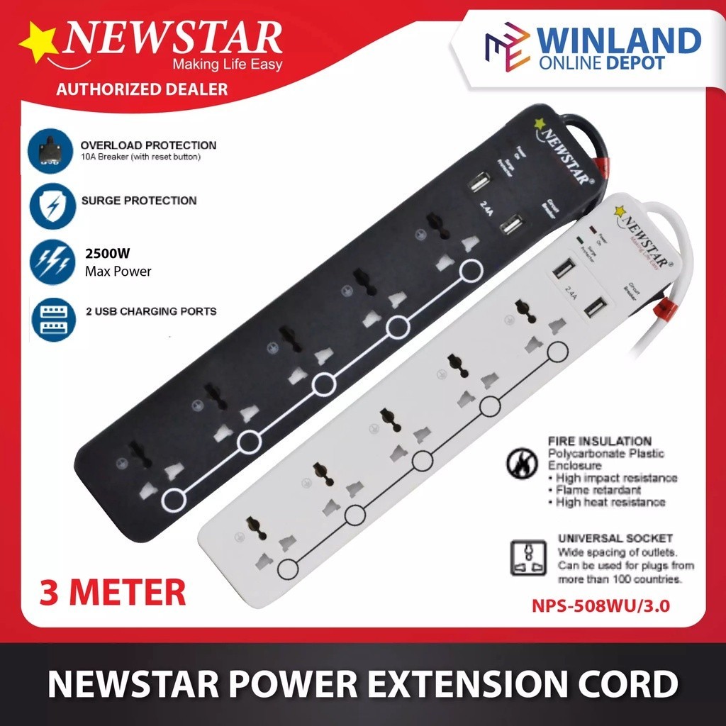 Newstar by Winland Surge Protector Power Extension Cord Cable w/ 1 ...