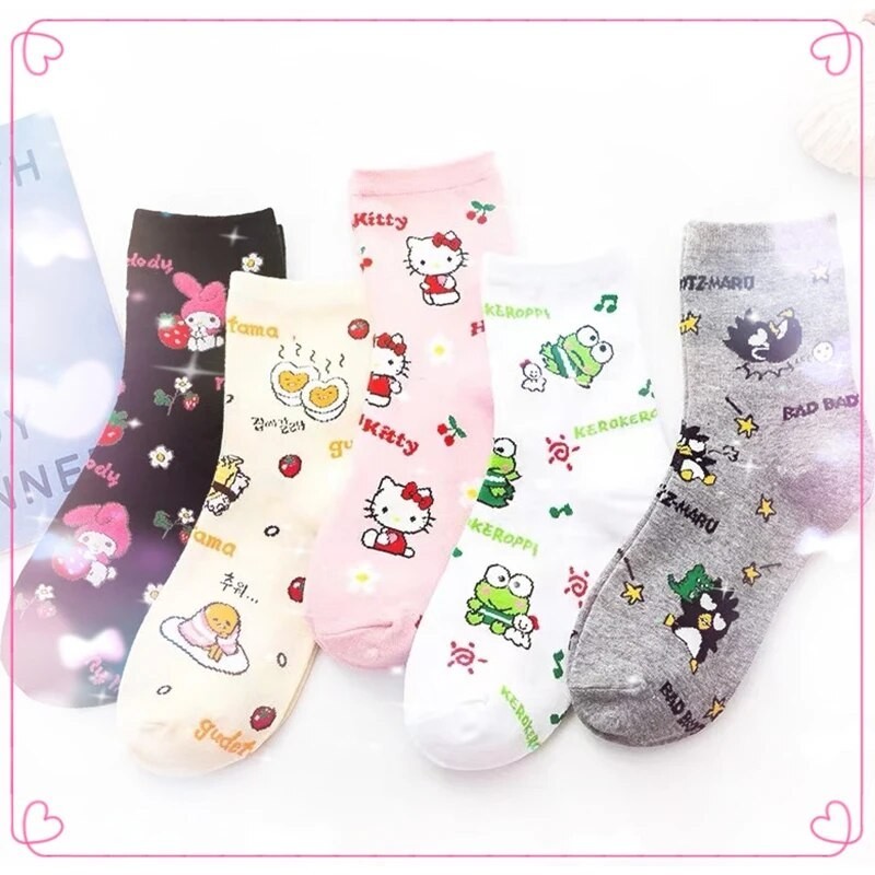 561 Sanrioed Cute Cartoon Kawaii Anime Printing Short Socks Woman ...