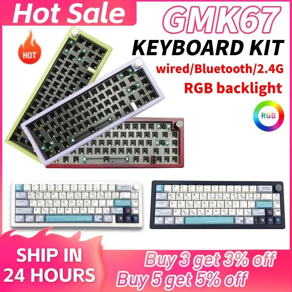 GMK67 Customized Mechanical Keyboard Kit RGB Backlit USB Bluetooth 2.4G ...