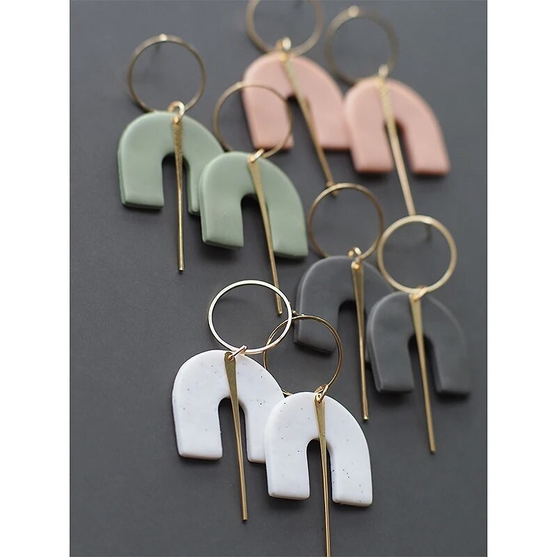 Simple Slim Angle Dangle Brass Ring With Needle Handmade Polymer Clay ...