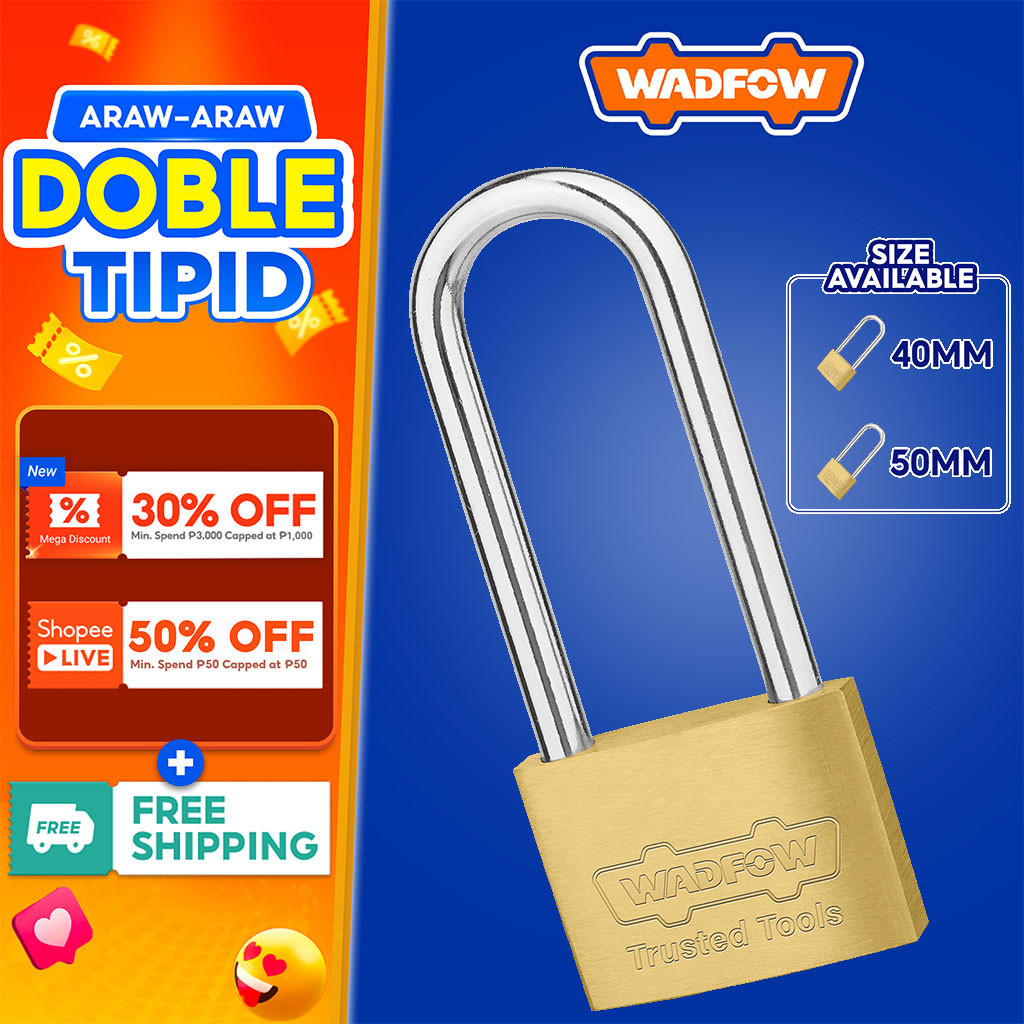 Wadfow Long Shackle Brass Padlock 40mm50mm with 3 Pcs Iron Keys