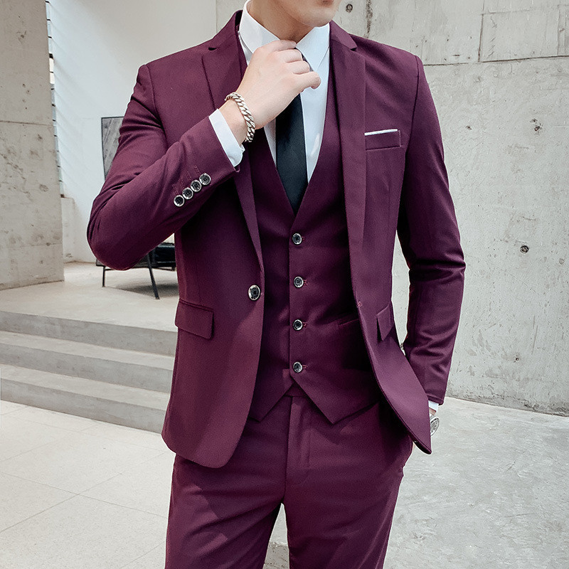 maroon burgundy Men's Korean-Style Slim Fit Color Suit Jacket Groomsman ...