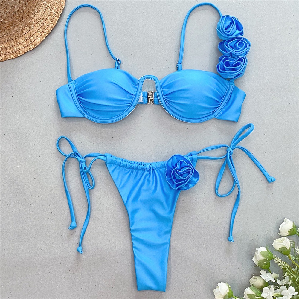 Sexy Flowers Bikinis Women Swimsuit Push Up Bikini Ruffle Swimwear
