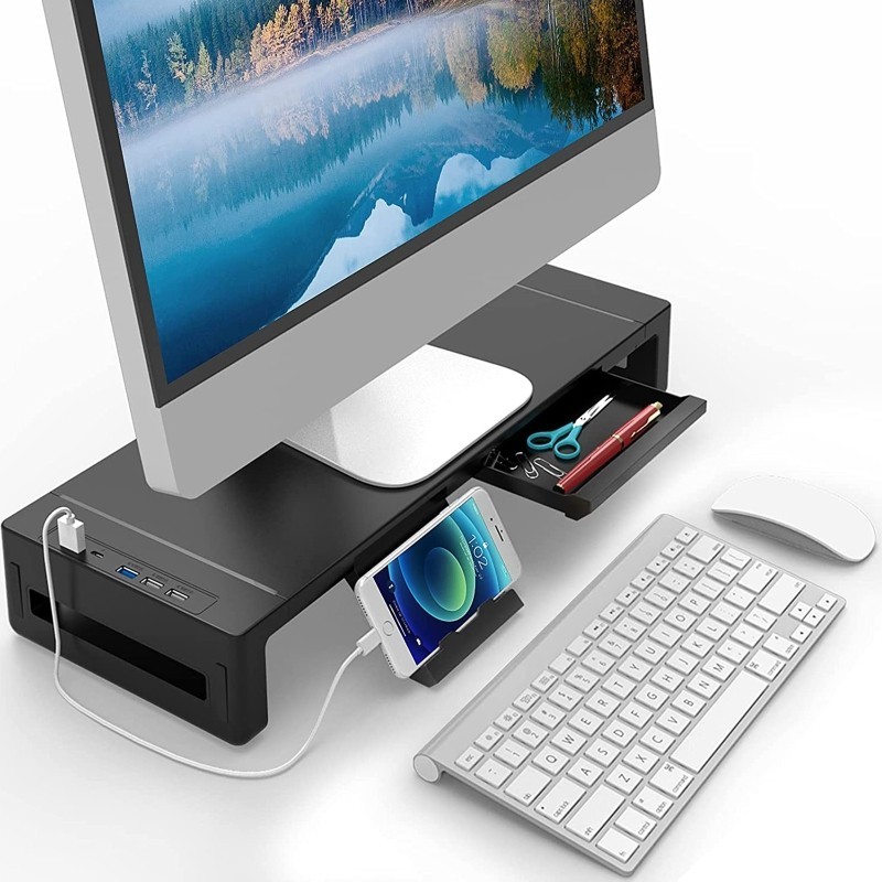 Computer Monitor Riser Black Desktop Printer Stand Table Organize Shelf ...