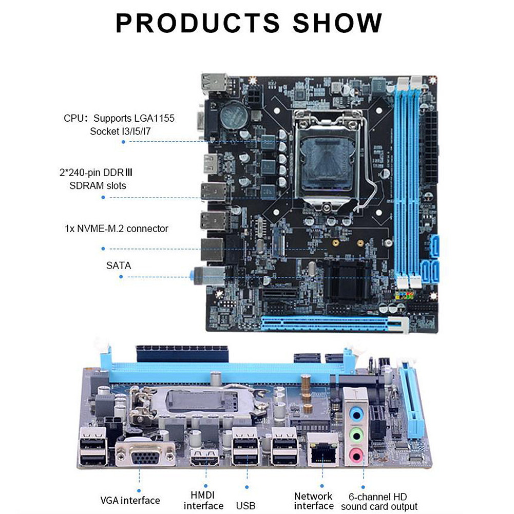 ۩H61 Motherboard Set DDR3 16GB Micro-ATX PC Main Board LGA1155 Socket ...